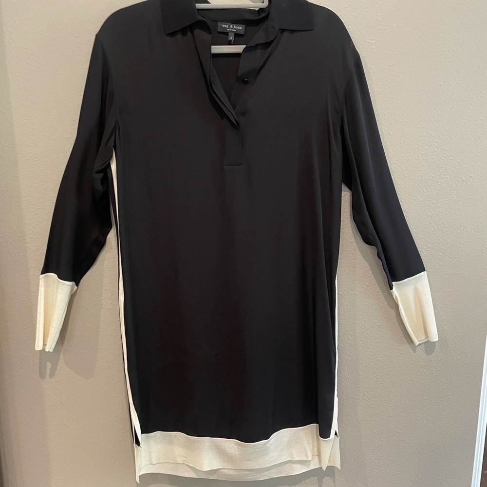 Rag & Bone Silk Shirtdress with knit collar and trim